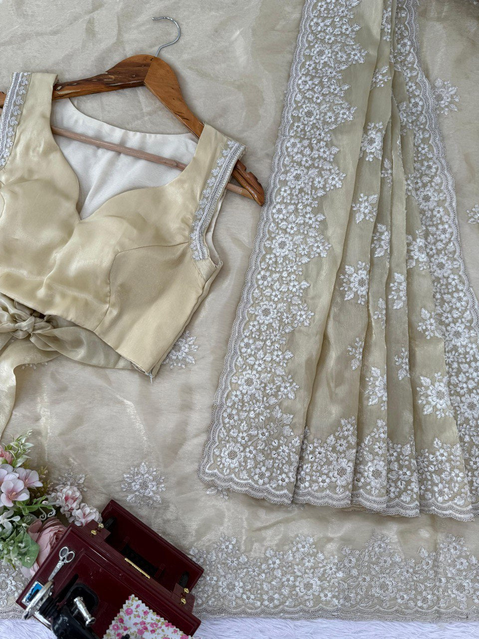 AAvaran Beige Jimmy Choo Grace Beige Saree Saree