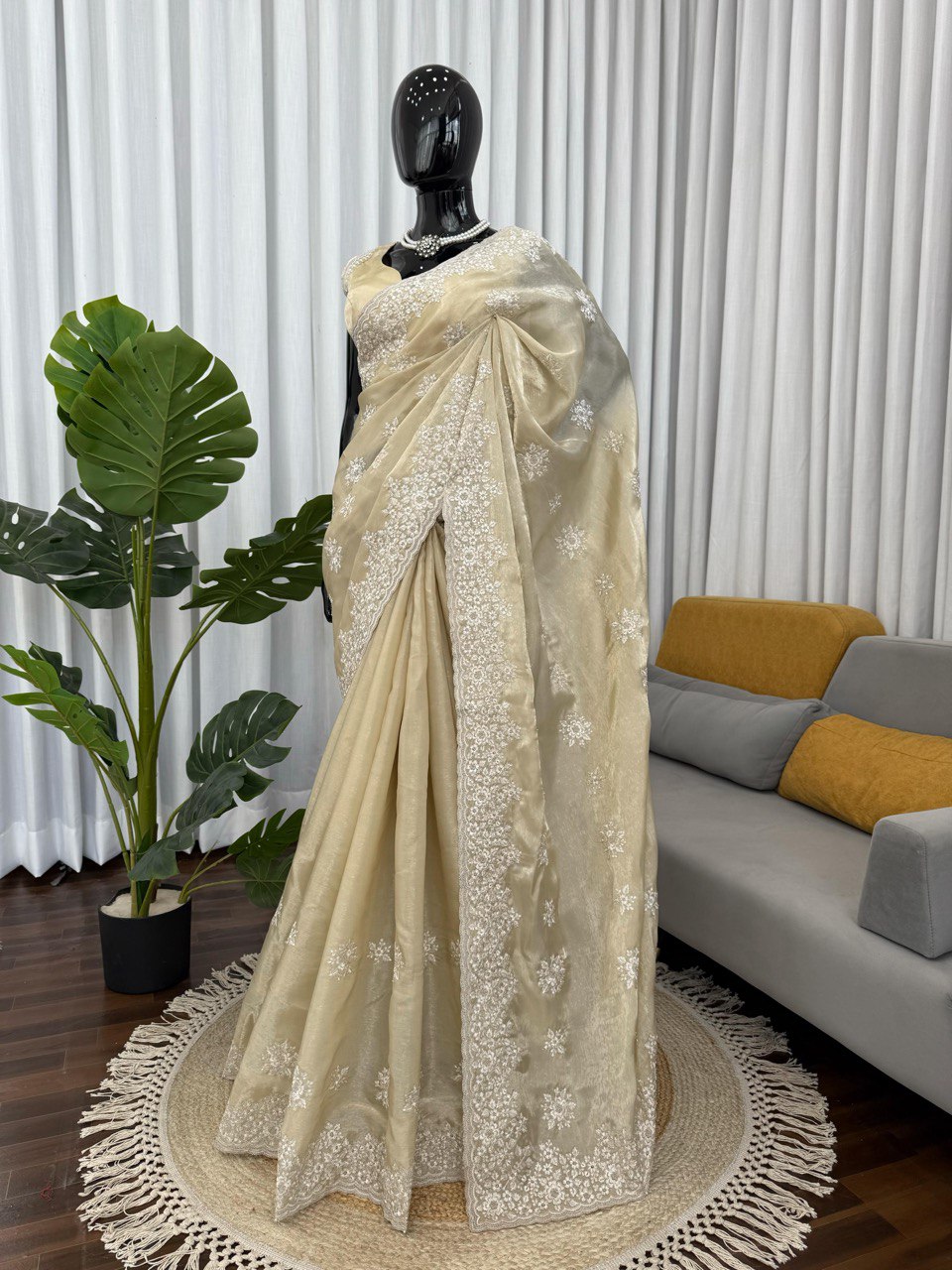 AAvaran Beige Jimmy Choo Grace Beige Saree Saree