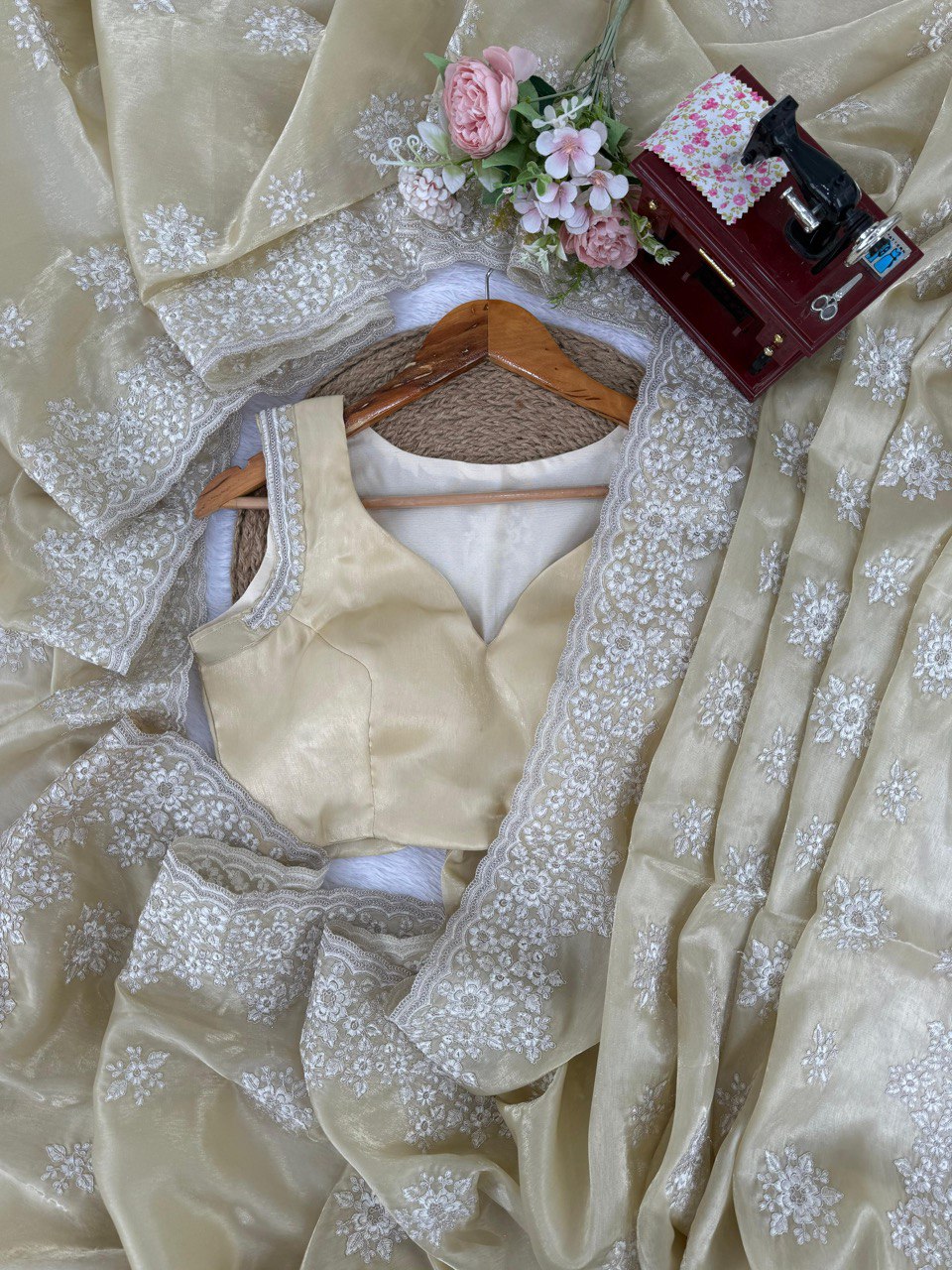 AAvaran Beige Jimmy Choo Grace Beige Saree Saree