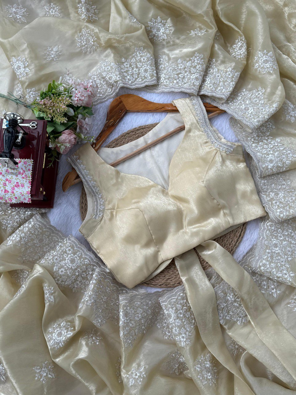 AAvaran Beige Jimmy Choo Grace Beige Saree Saree