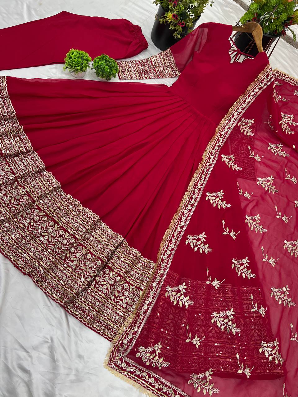 Midnight Sparkle Embroidered Georgette Anarkali Set | AAvaran