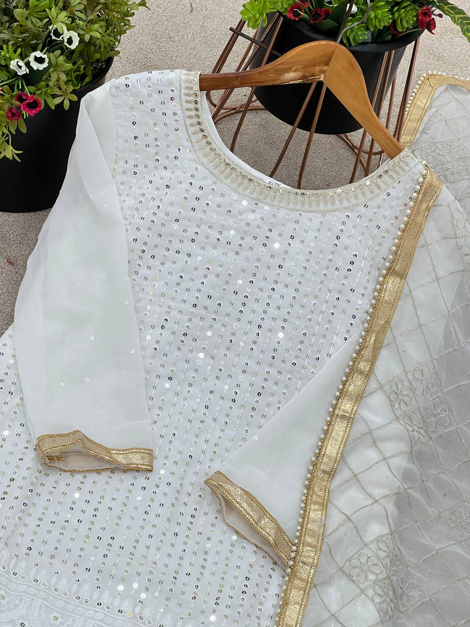 AAvaran Faux Georgette Embroidered Sharara Suit with Sequin Work | AAvaran Kurti Set with dupatta & Sharara Plazo