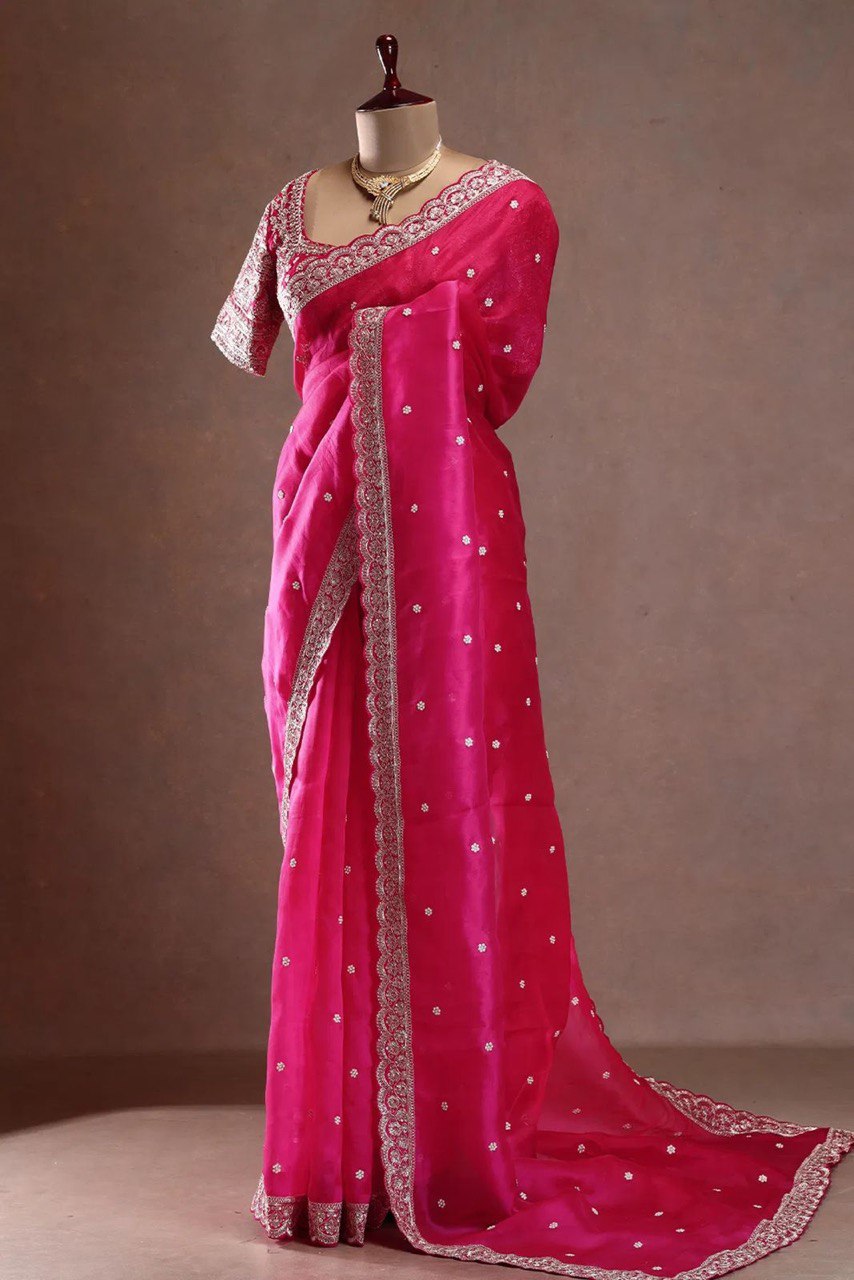 AAvaran Flamingo Silk Glow Embroidered Saree by AAvaran Saree