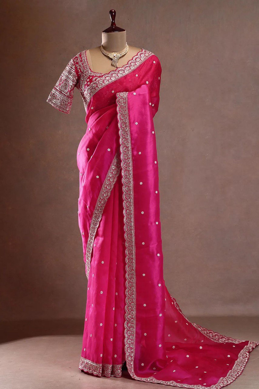 AAvaran Flamingo Silk Glow Embroidered Saree by AAvaran Saree