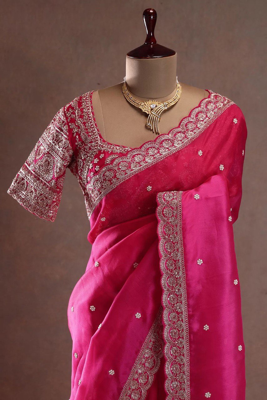 AAvaran Flamingo Silk Glow Embroidered Saree by AAvaran Saree