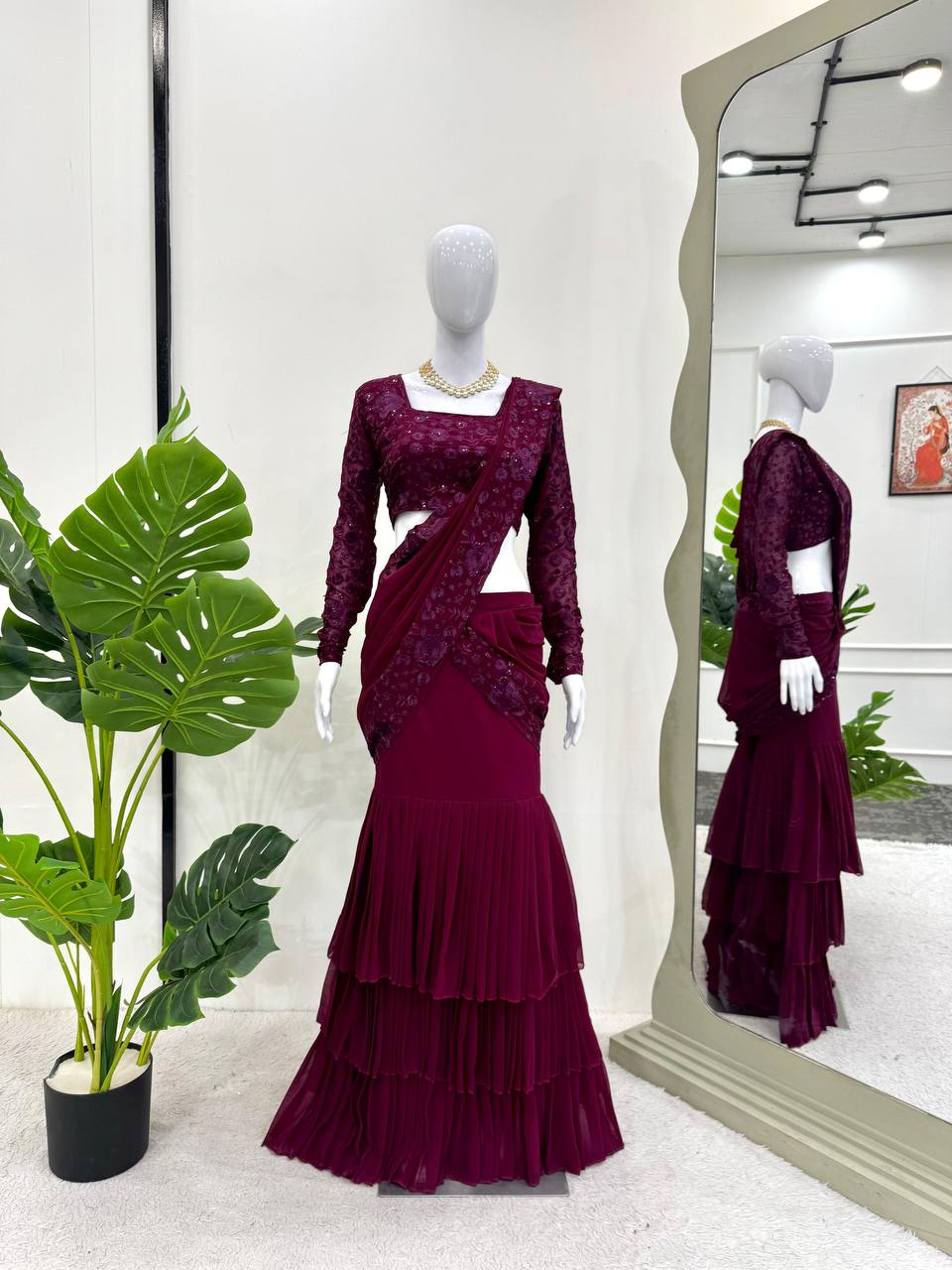 AAvaran Celestial Glow Ruffle Lehenga Saree by AAvaran Lehenga Saree