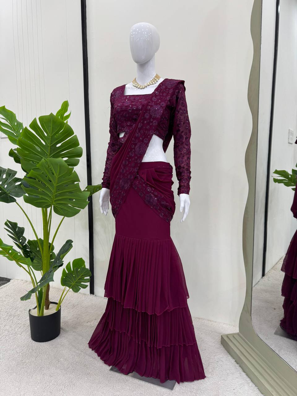 AAvaran Celestial Glow Ruffle Lehenga Saree by AAvaran Lehenga Saree