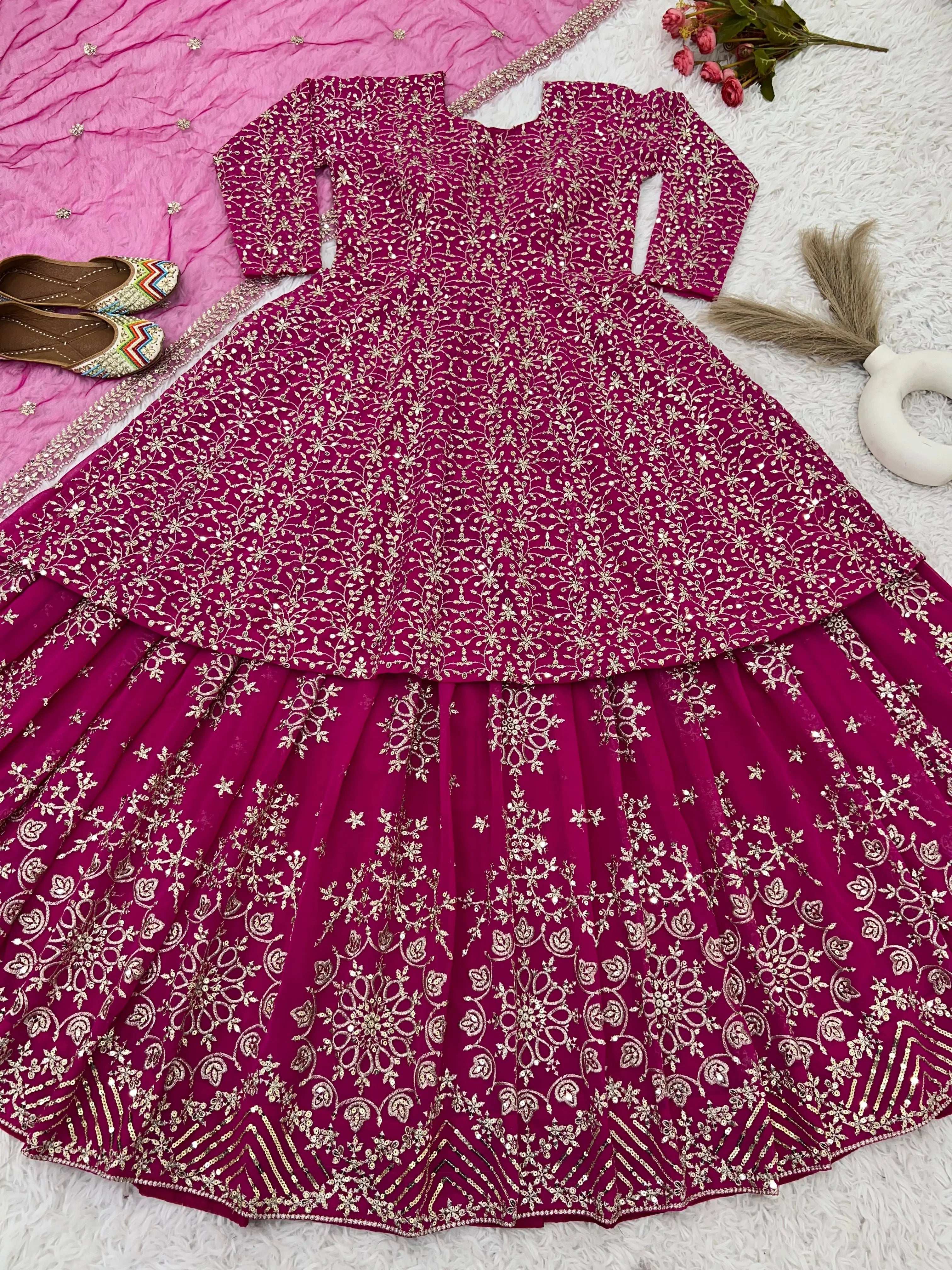 AAvaran Faux Georgette Sequin Embroidered Lehenga Set | AAvaran Lehenga Choli