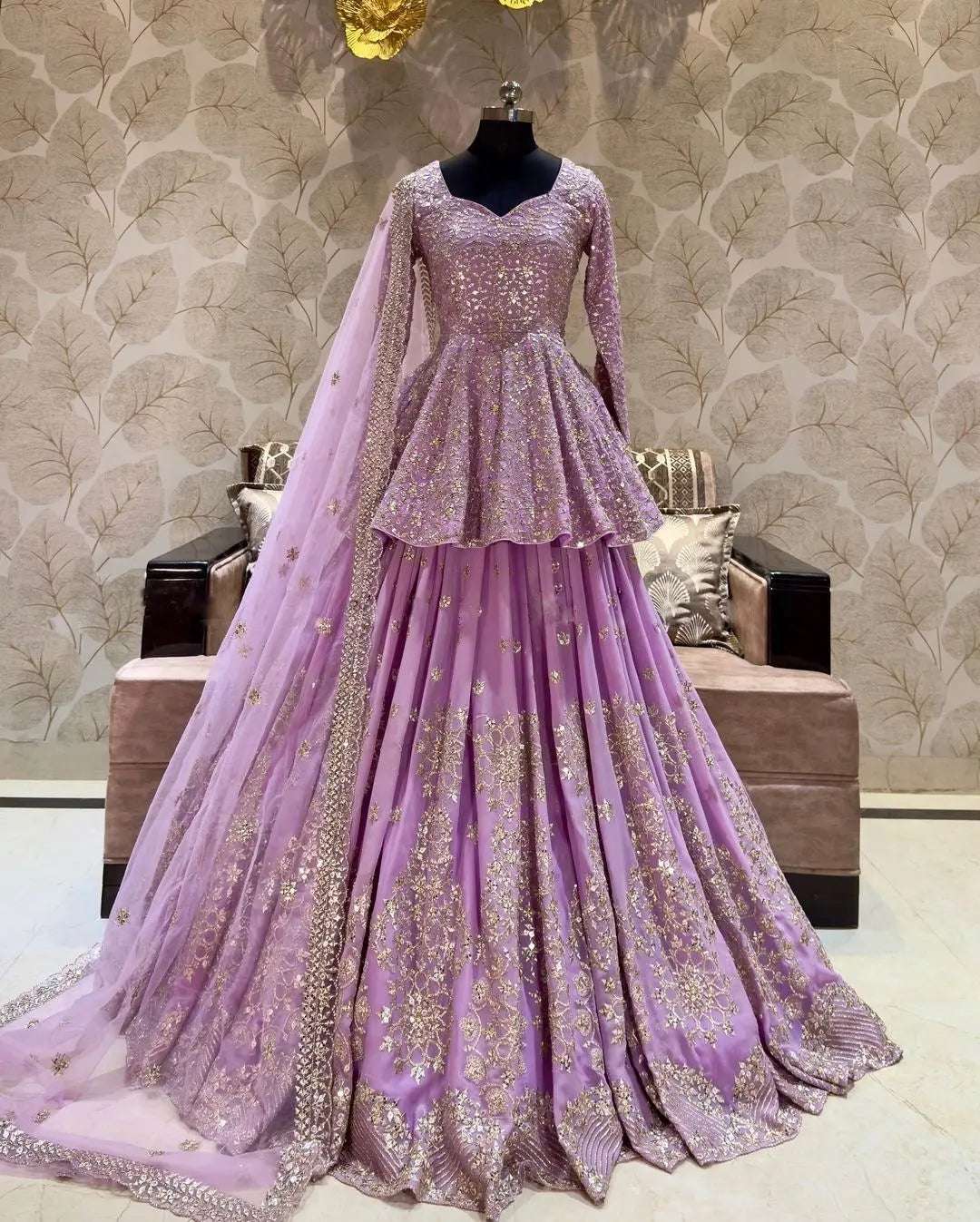 AAvaran Faux Georgette Sequin Embroidered Lehenga Set | AAvaran Mauve Lehenga Choli