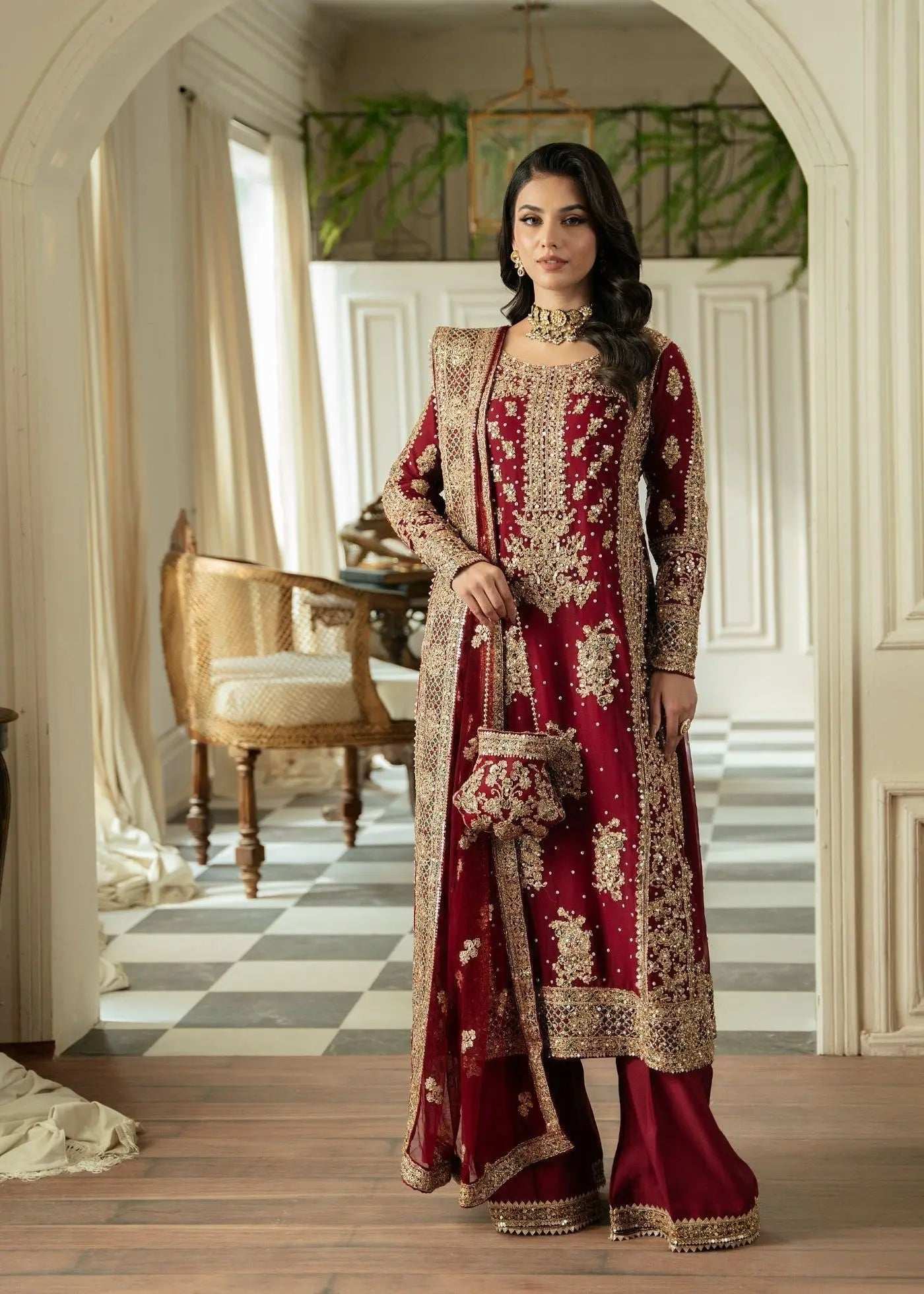 AAvaran AAvaran Heavy Sequence Work Sharara Suit for Weddings | Black & Crimson Red Kurti Set with dupatta & Sharara Plazo