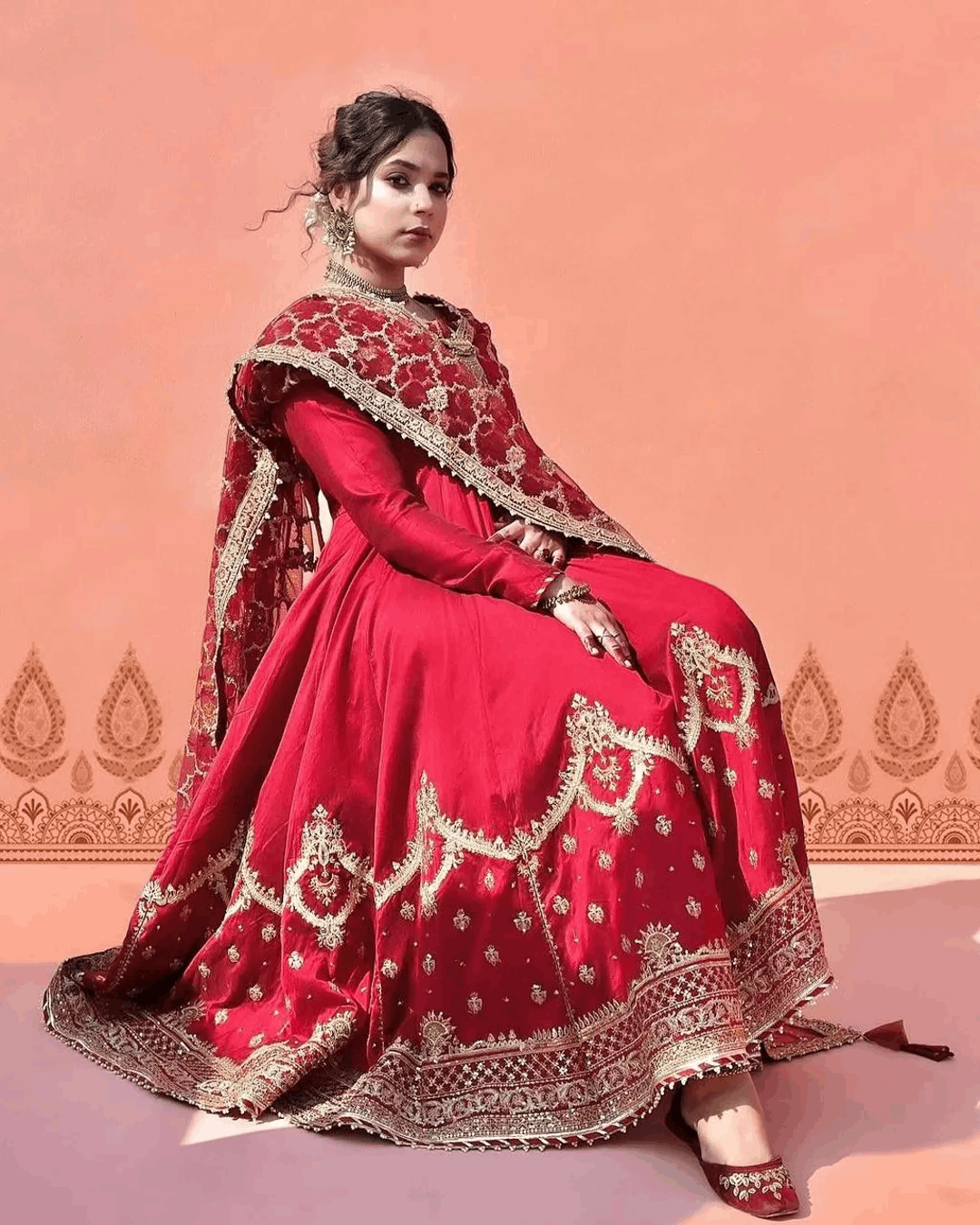 AAvaran AAvaran Red, White & Burgundy Heavy Faux Georgette Embroidered Anarkali Suit Red Anarkali Set with dupatta & Pant