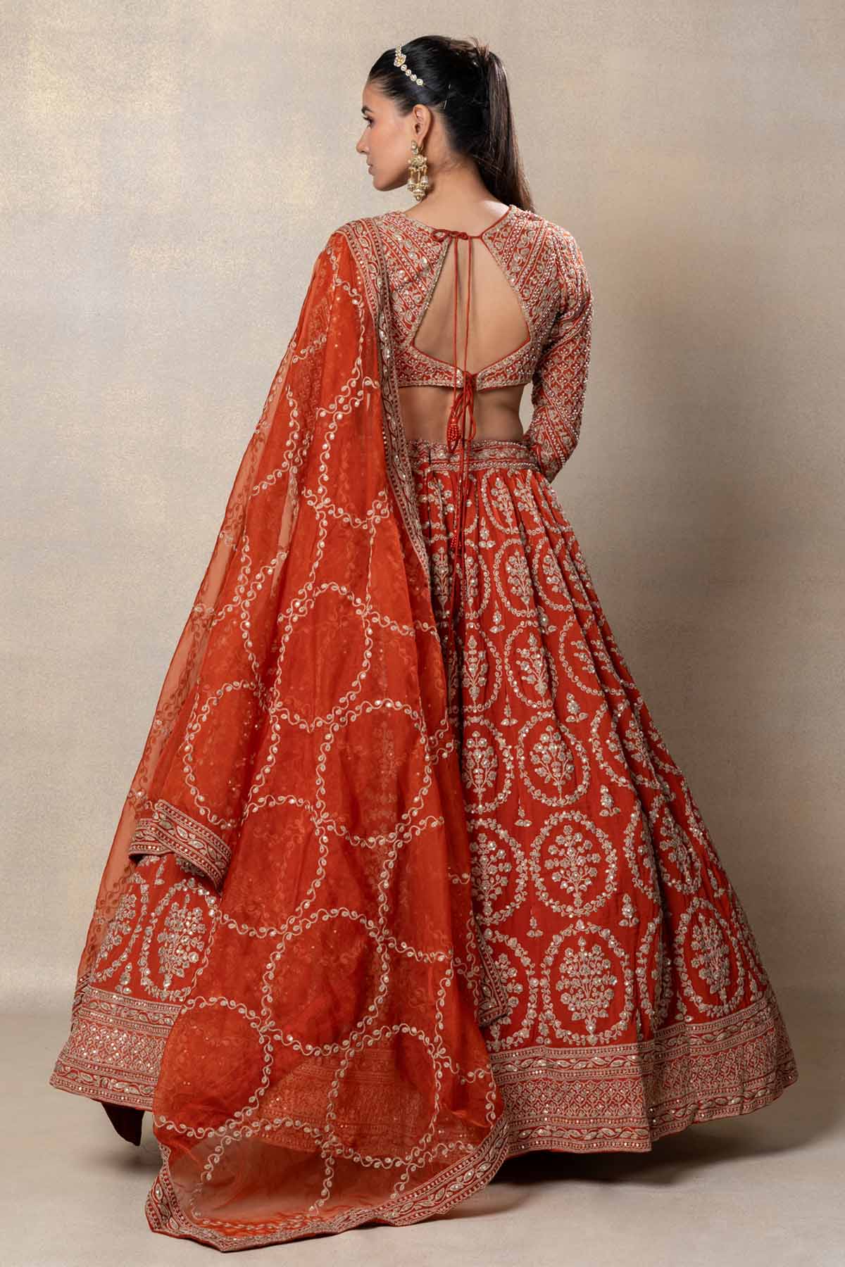 AAvaran Rust Orange Floral Medallion Bridal Lehenga with Embroidered Blouse | AAvaran Lehenga Choli
