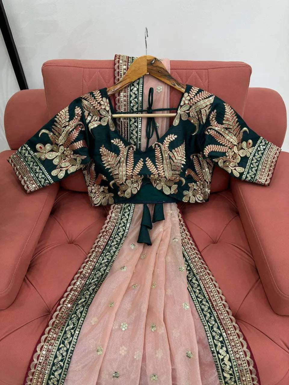 AAvaran AAvaran Light Peach Twill Net Designer Saree Twill Net Saree