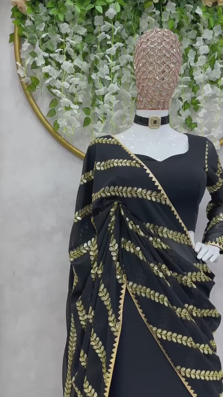 Midnight Luxe Embroidered Black Lehenga Saree by AAvaran