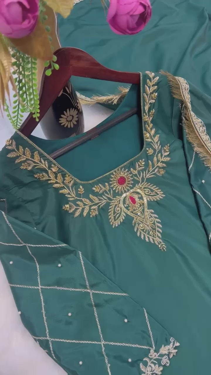 Natural Crape Embroidered Kurti Lehenga Set with Dupatta | AAvaran