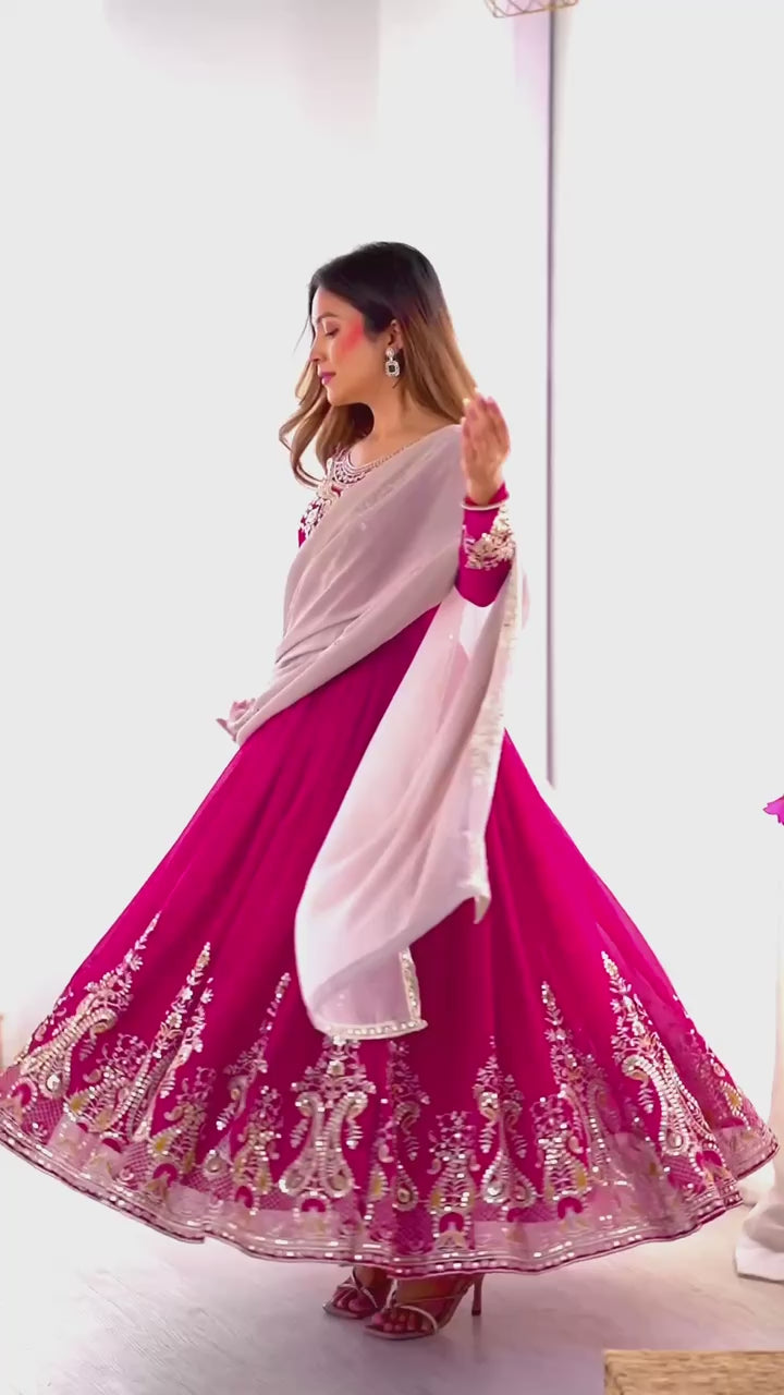 AAvaran Faux Georgette Embroidered Anarkali Suit Set with Dupatta