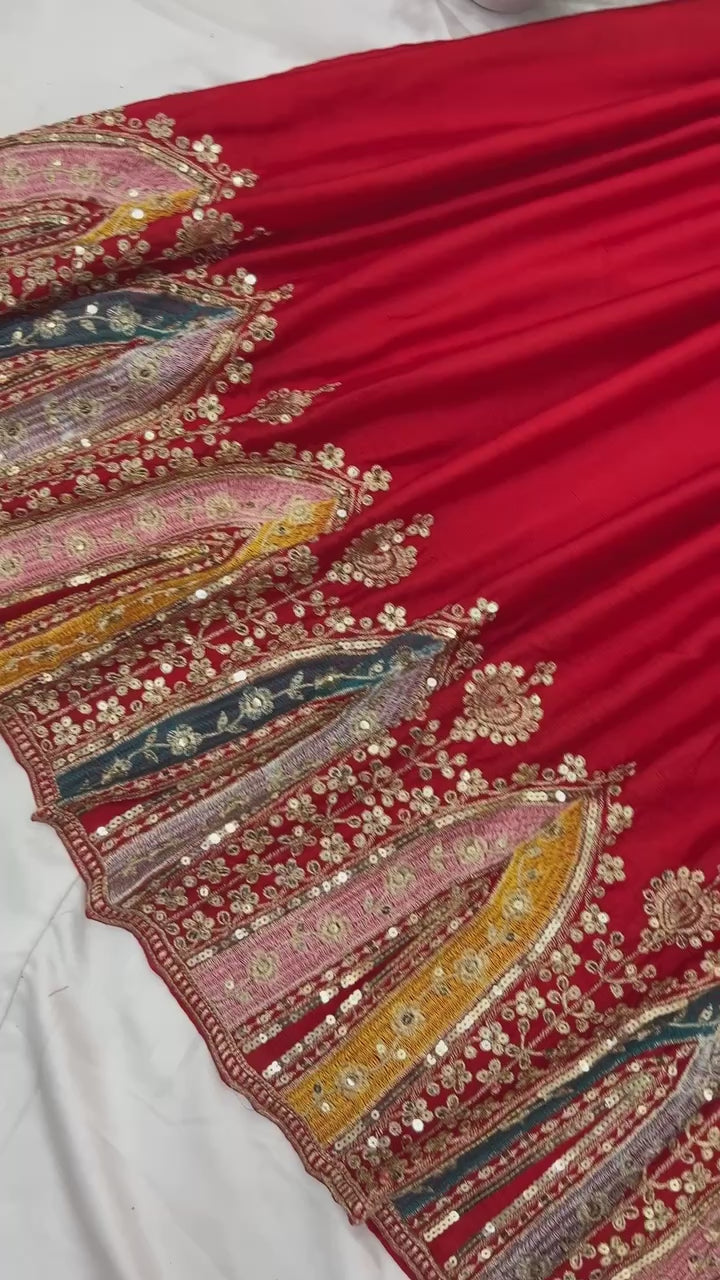 AAvaran Heavy Chinon Silk Embroidered Anarkali with Dupatta | Full Sleeves