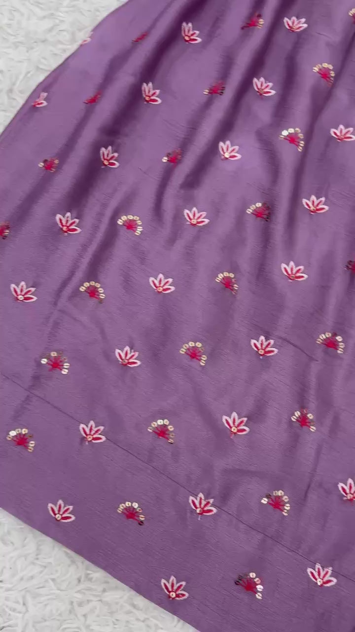 AAvaran Embellished Chinnon Silk Sharara Set with Tissue Dupatta