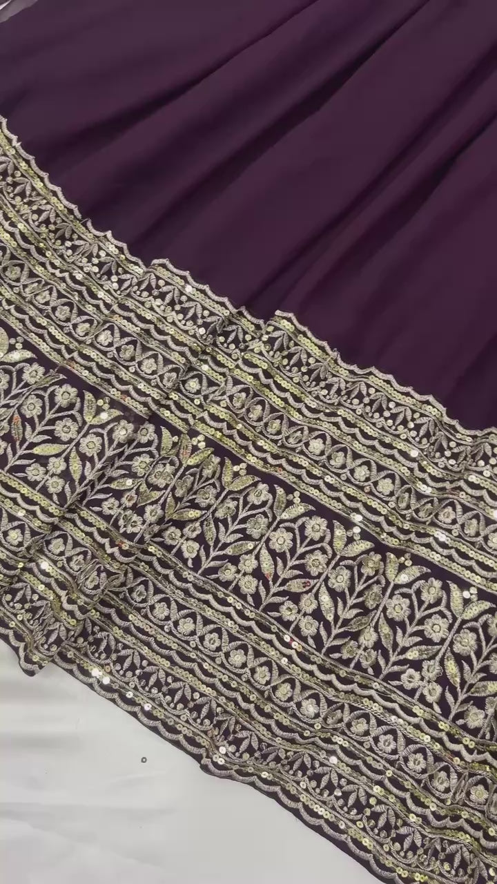 Midnight Sparkle Embroidered Georgette Anarkali Set | AAvaran