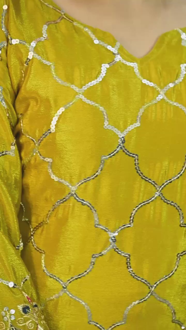 AAvaran Chinon Silk Embroidered Sharara Plazo Set