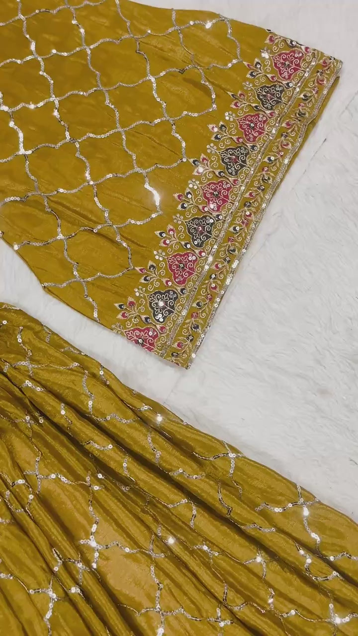 AAvaran Chinon Silk Embroidered Sharara Plazo Set