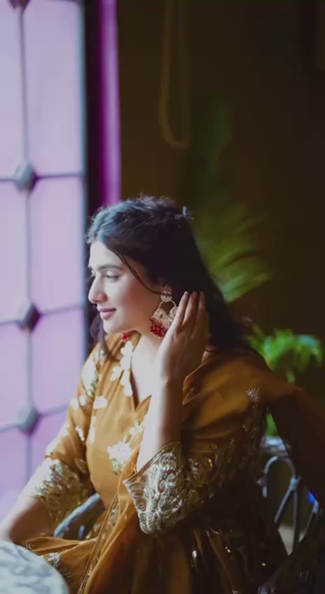 Mustard Yellow Embroidered Faux Georgette Anarkali Suit with Dupatta | AAvaran