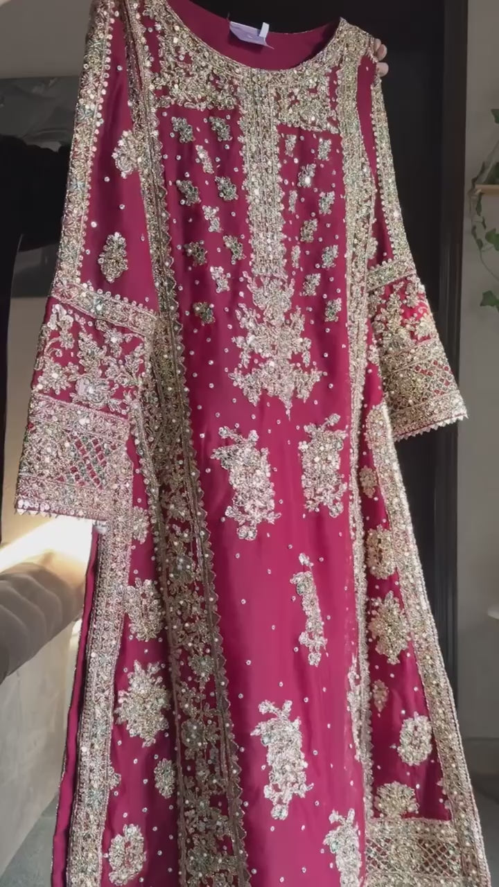 AAvaran Heavy Sequence Work Sharara Suit for Weddings | Black & Crimson Red