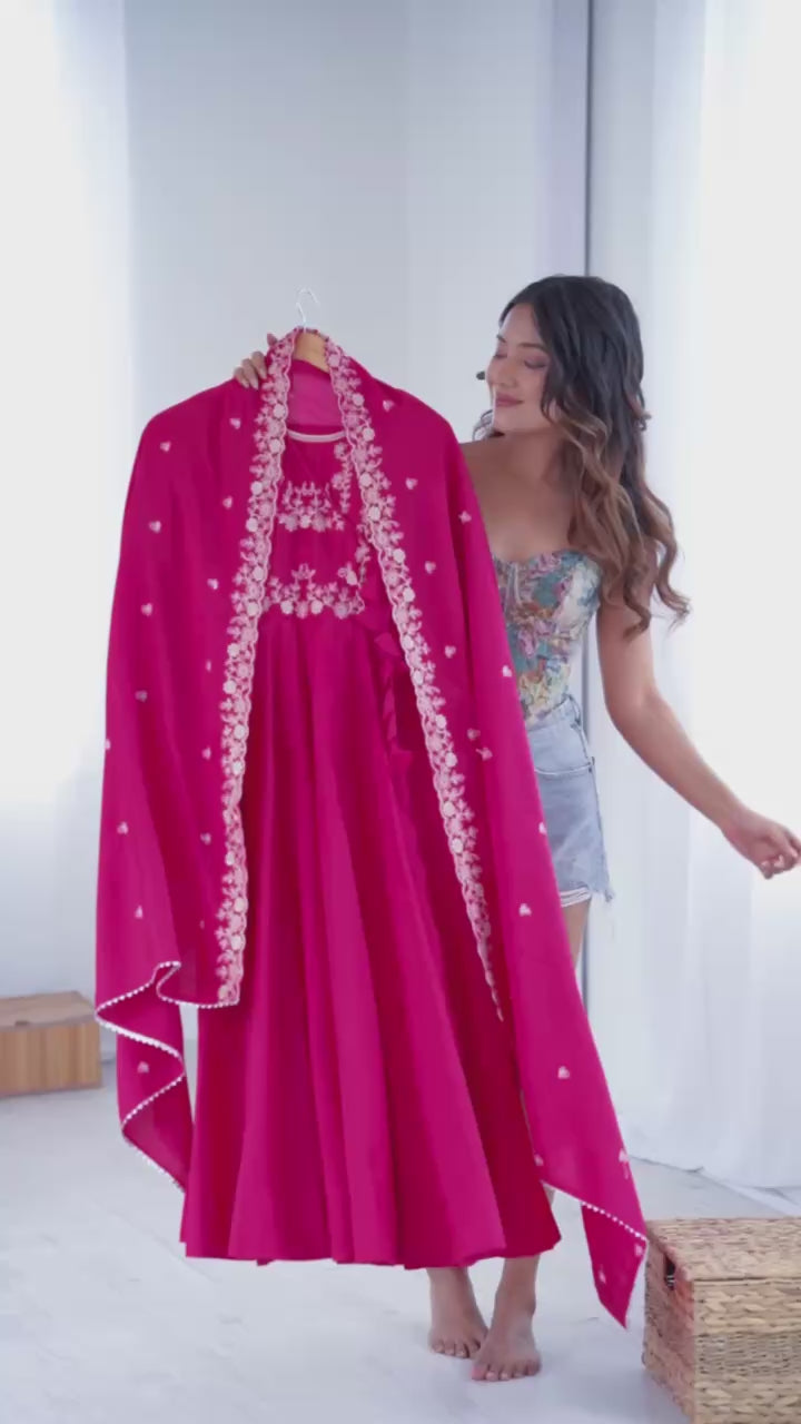Dark Pink Royal Chanderi Anarkali Gown