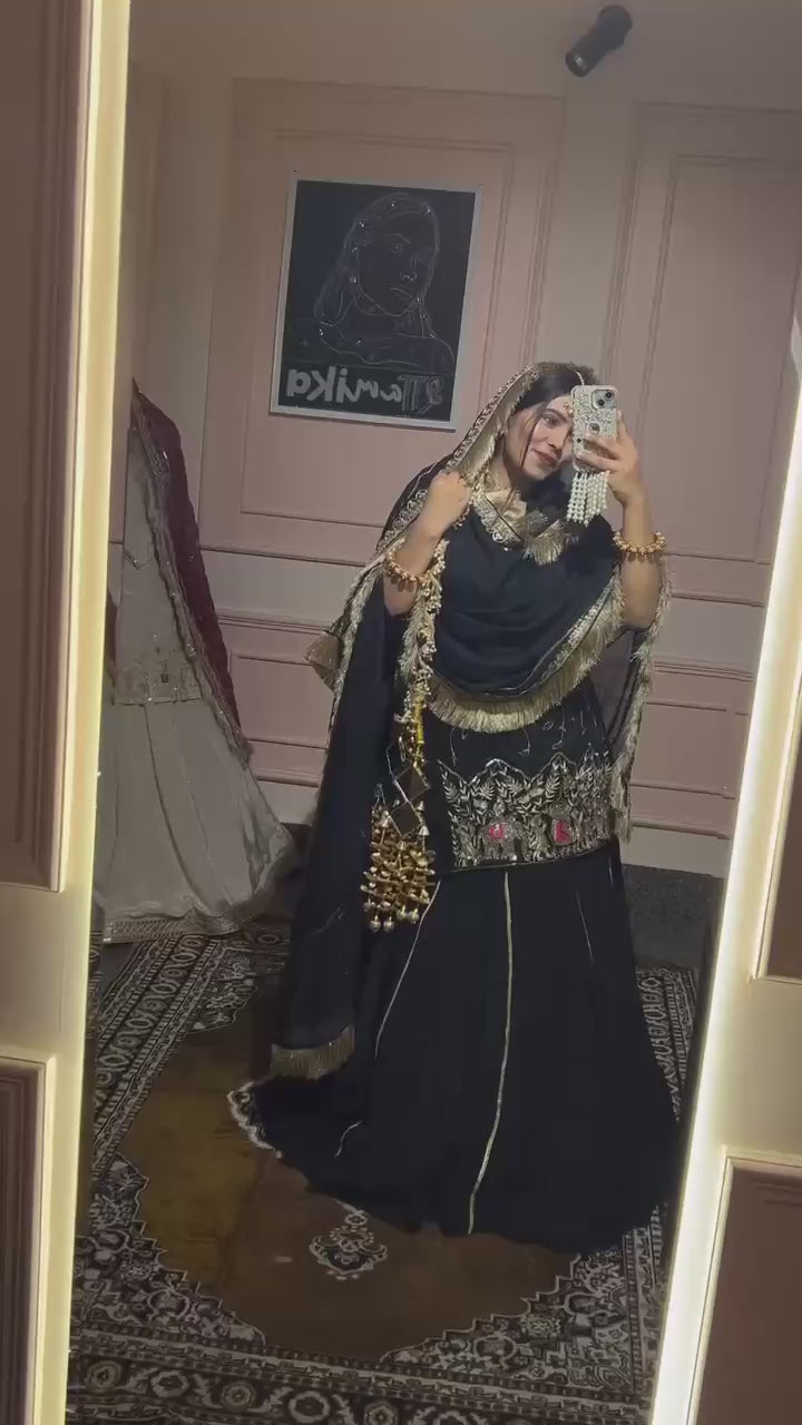 AAvaran Natural Crepe Silk Lehenga Set with Beads & Thread Work