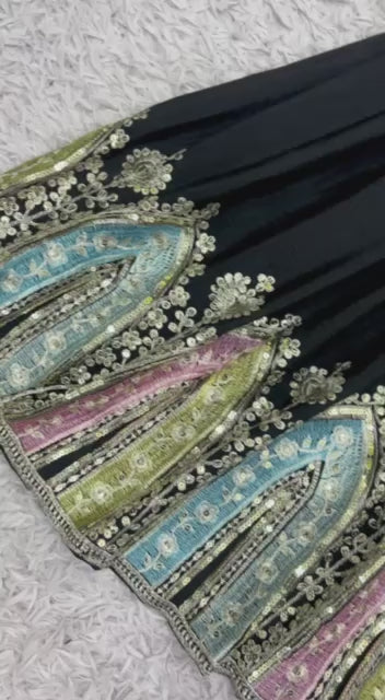 AAvaran Heavy Chinon Silk Embroidered Anarkali with Dupatta | Full Sleeves