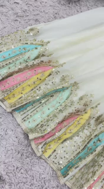 AAvaran Heavy Chinon Silk Embroidered Anarkali with Dupatta | Full Sleeves