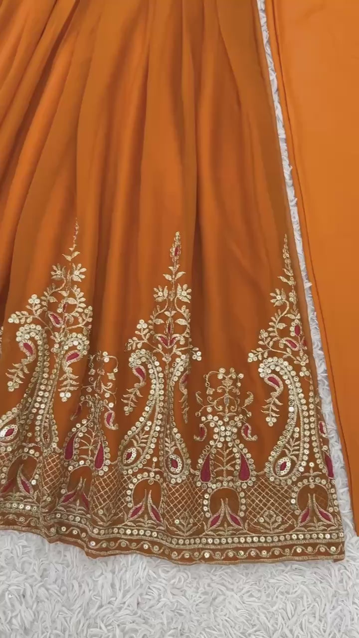 AAvaran Faux Georgette Embroidered Anarkali Suit Set with Dupatta