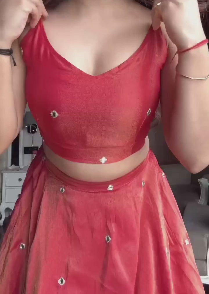 Salmon Radiance Simmer Silk Embellished Lehenga Set