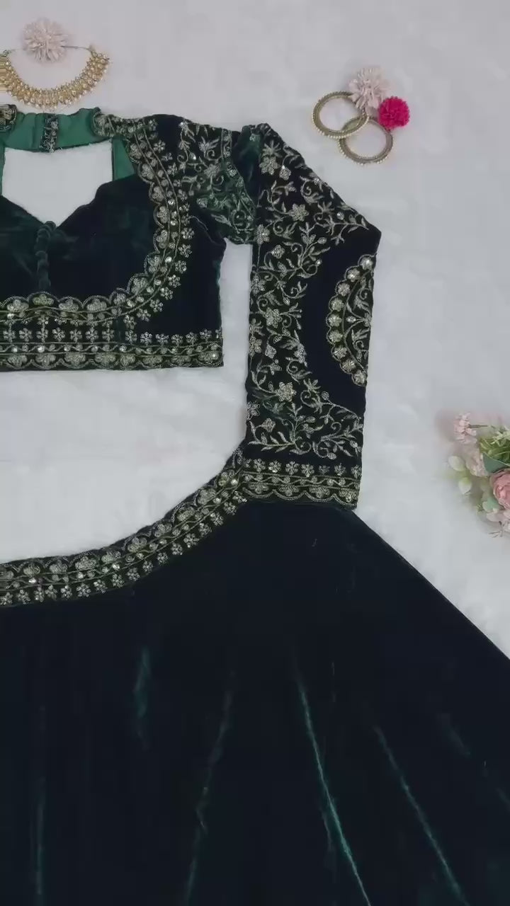 Emerald Luxe Velvet Embellished Lehenga Set