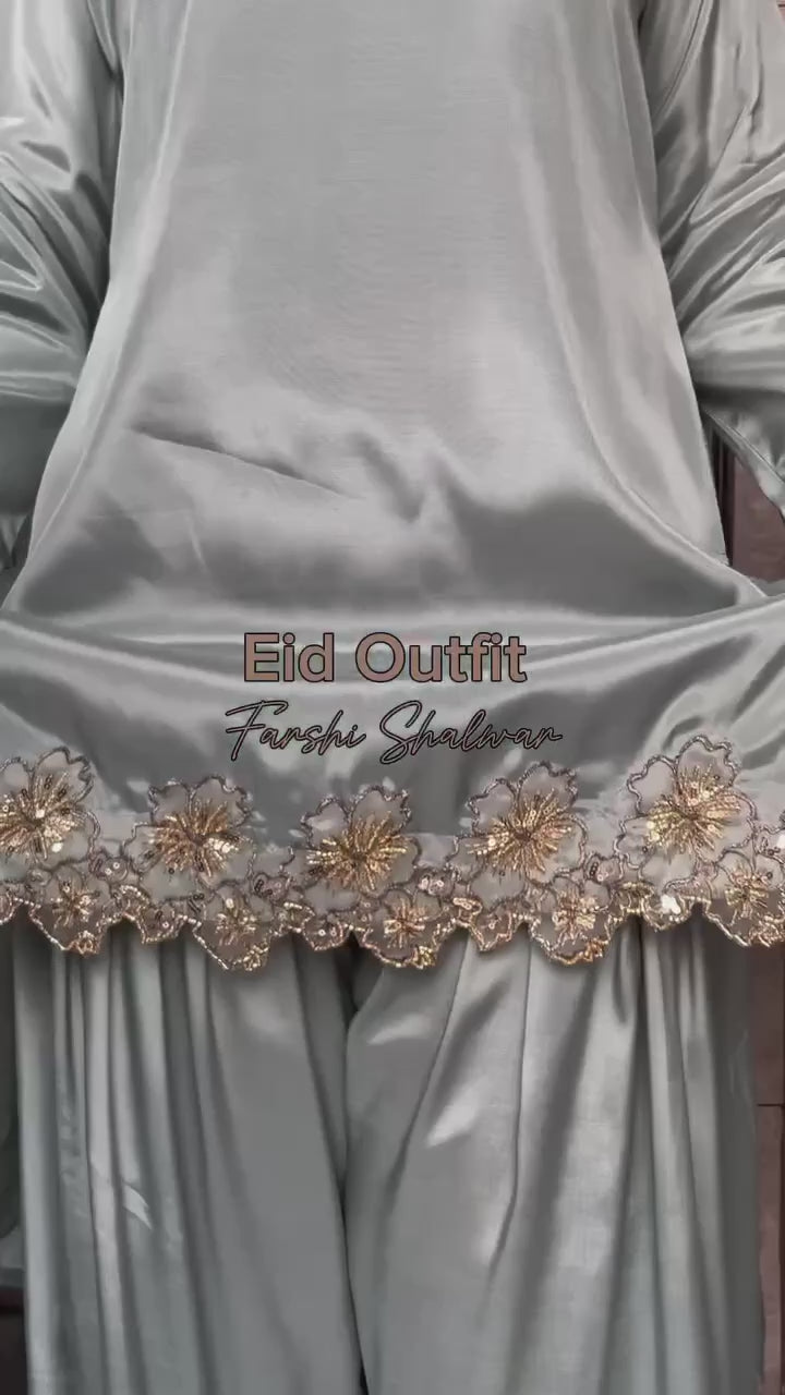 AAvaran Heavy Crepe Silk Farshi Salwar Suit with Handwork & Dupatta