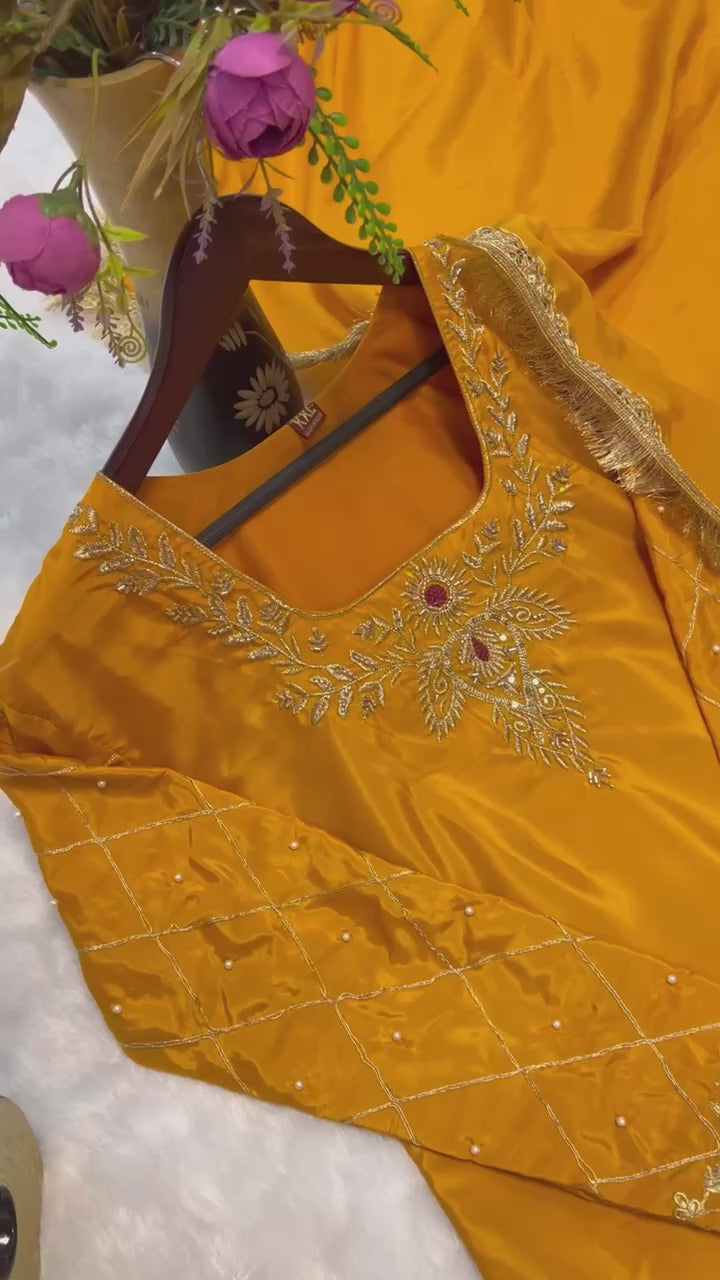 Natural Crape Embroidered Kurti Lehenga Set with Dupatta | AAvaran