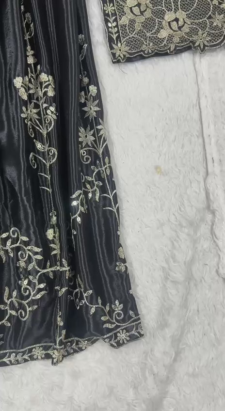 Midnight Sparkle Chinon Silk Embroidered Sharara Set with Dupatta – AAvaran