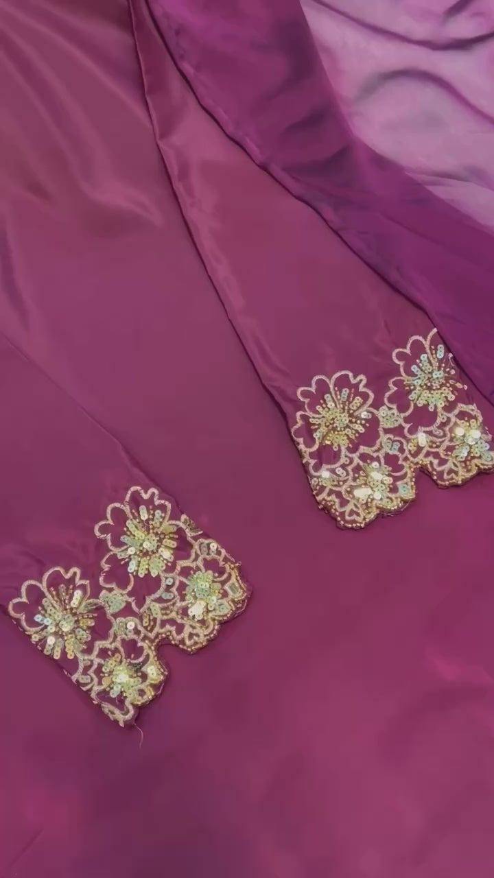 AAvaran Heavy Crepe Silk Farshi Salwar Suit with Handwork & Dupatta