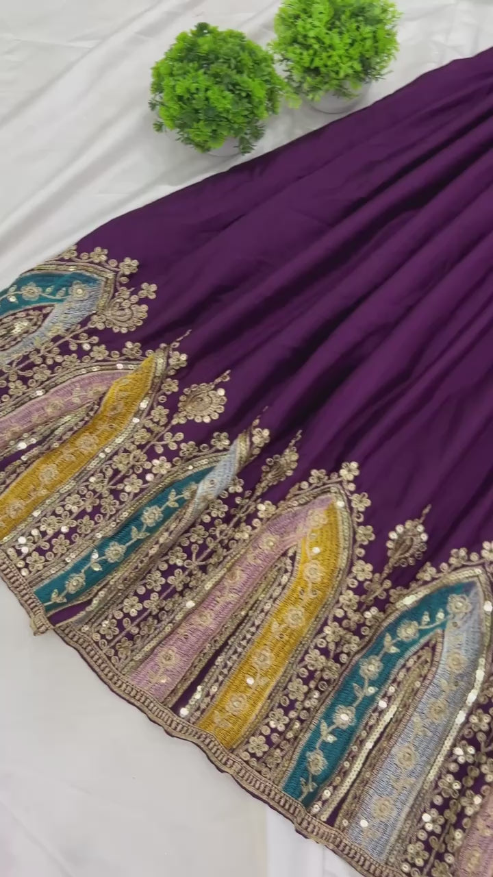 AAvaran Heavy Chinon Silk Embroidered Anarkali with Dupatta | Full Sleeves