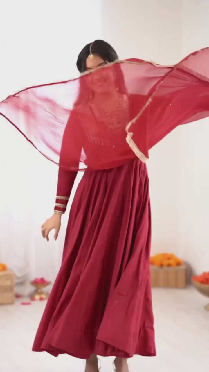 Crimson Royal Roman Silk Anarkali Gown by AAvaran
