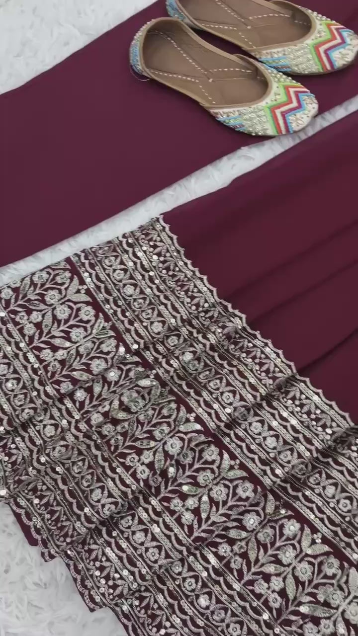 Midnight Sparkle Embroidered Georgette Anarkali Set | AAvaran