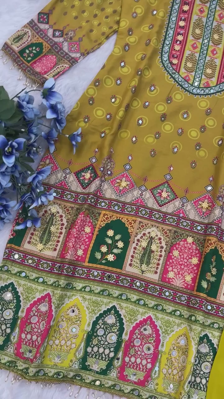 Mirror Bloom Muslin Cotton Straight Suit Set with Georgette Dupatta | AAvaran