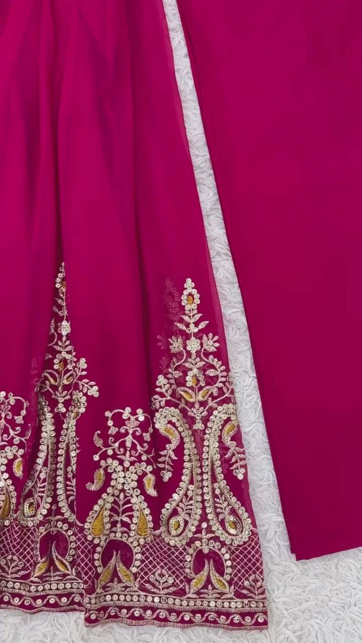 AAvaran Faux Georgette Embroidered Anarkali Suit Set with Dupatta