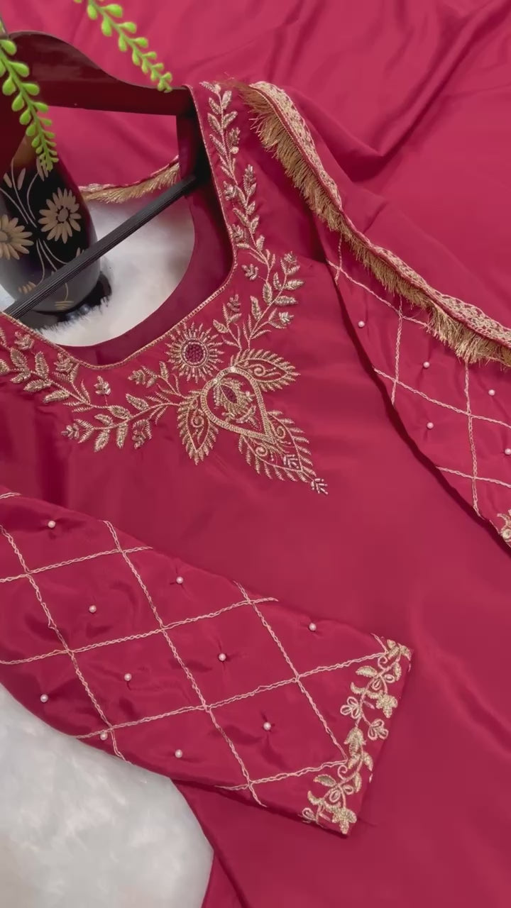 Natural Crape Embroidered Kurti Lehenga Set with Dupatta | AAvaran