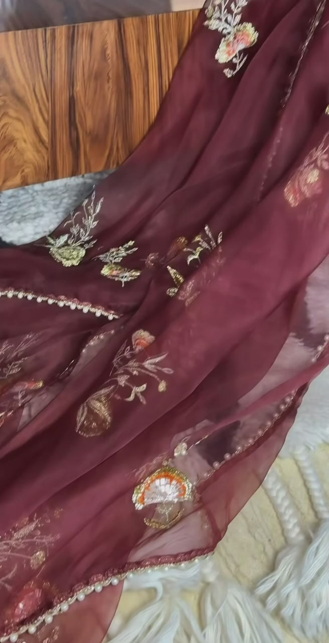 Burgundy Royale Velvet Embroidered Farshi Set