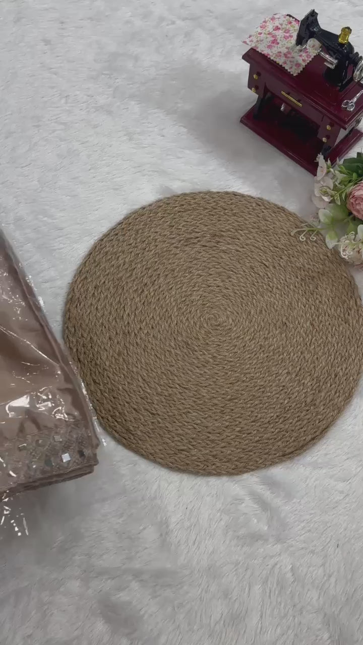 Beige Thread & Mirror Work Satin Silk Saree | AAvaran Designer Drape