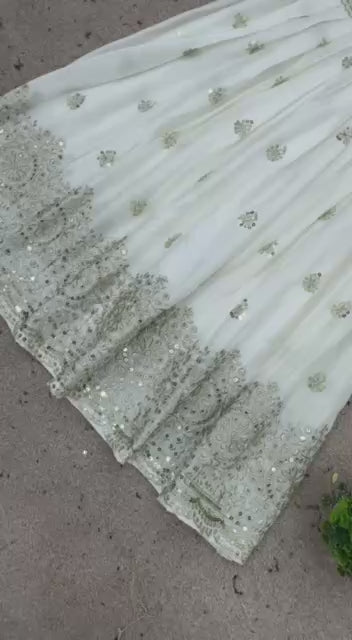 White Chinon Silk Sharara Set with 5mm Sequin Detailing | AAvaran