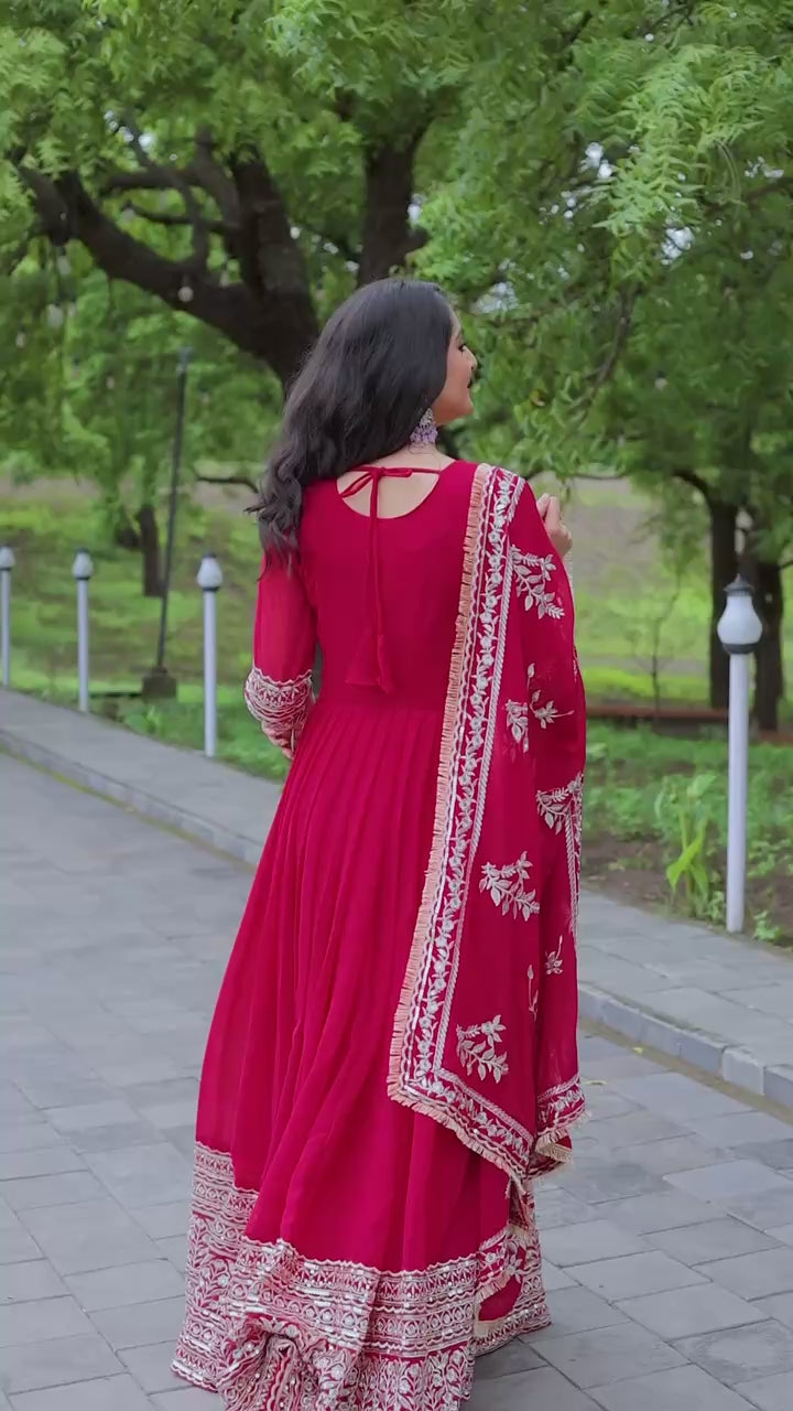 Midnight Sparkle Embroidered Georgette Anarkali Set | AAvaran