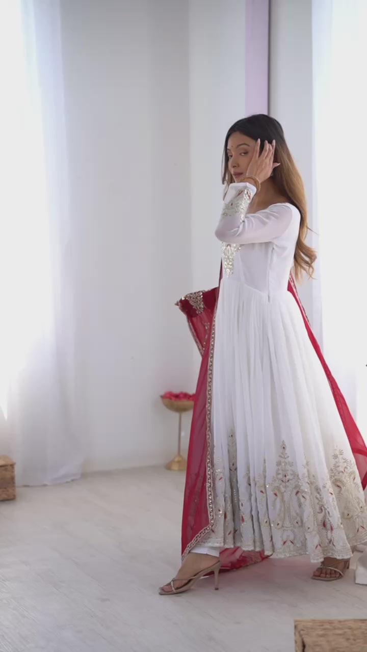 AAvaran Faux Georgette Embroidered Anarkali Suit Set with Dupatta