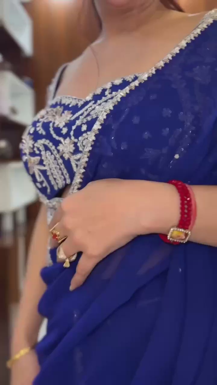 Orange–Cobalt Ruffle Lehenga Saree